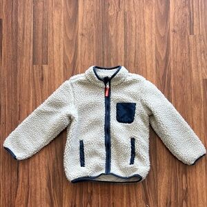 Cozy Cream Sherpa Jacket with Navy Accents